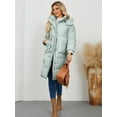 thumbnail image 5 of Women's Stand Collar Mid-Length Cotton Padded Coat with Removable Hood & Pockets, Green Long Sleeve Zipper Design, Windproof Warm Heavyweight Casual Jacket for Spring Autumn Winter, S-XL, 5 of 11