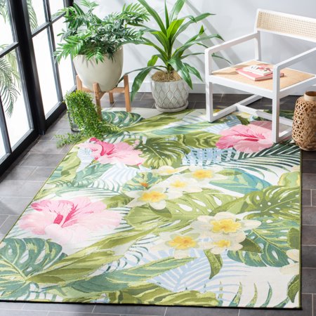 SAFAVIEH Outdoor BAR516X Barbados Collection Green / Pink Rug