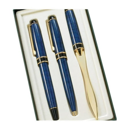 Aeropen International GS-3004 3 Pcs. Set Blue Marble BP Pen, RB Pen and Letter Opener with Gift