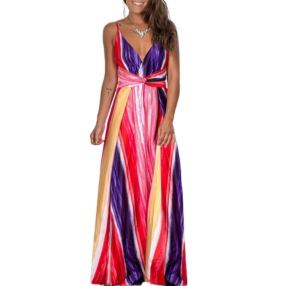 YAGHYAGH Womens Summer Beach Sundress Cocktail Party Strappy V Neck Floral Long Dress