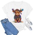 thumbnail image 5 of Womens Crewneck Tops Carnival Highland Cattle Printed Casual Loose T Shirts Short SLeeve Spring Summer Fashion Basic Blouses, 5 of 5