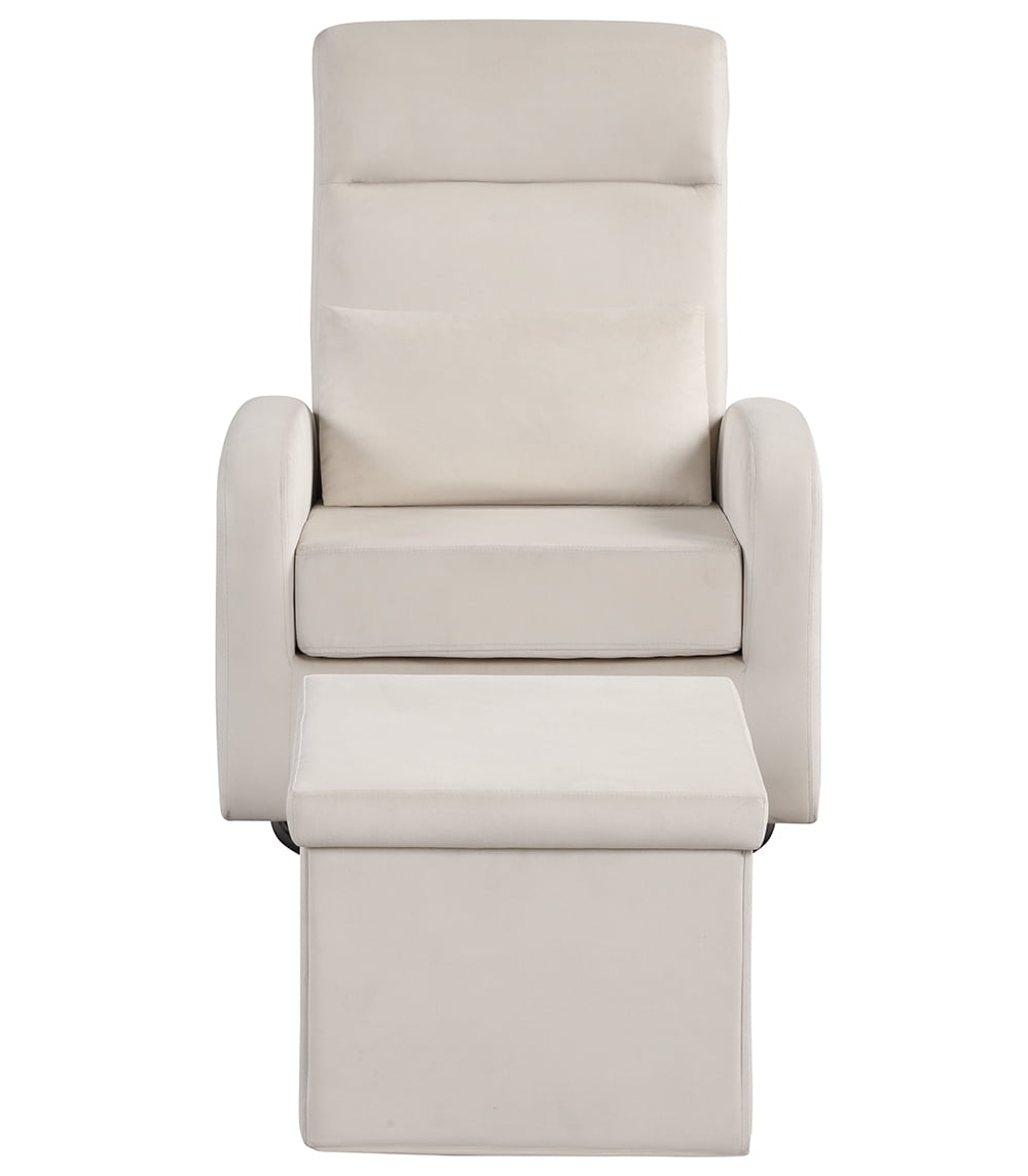 Angel Line Sonia Upholstered Swivel Glider w/ Storage Ottoman, Cream