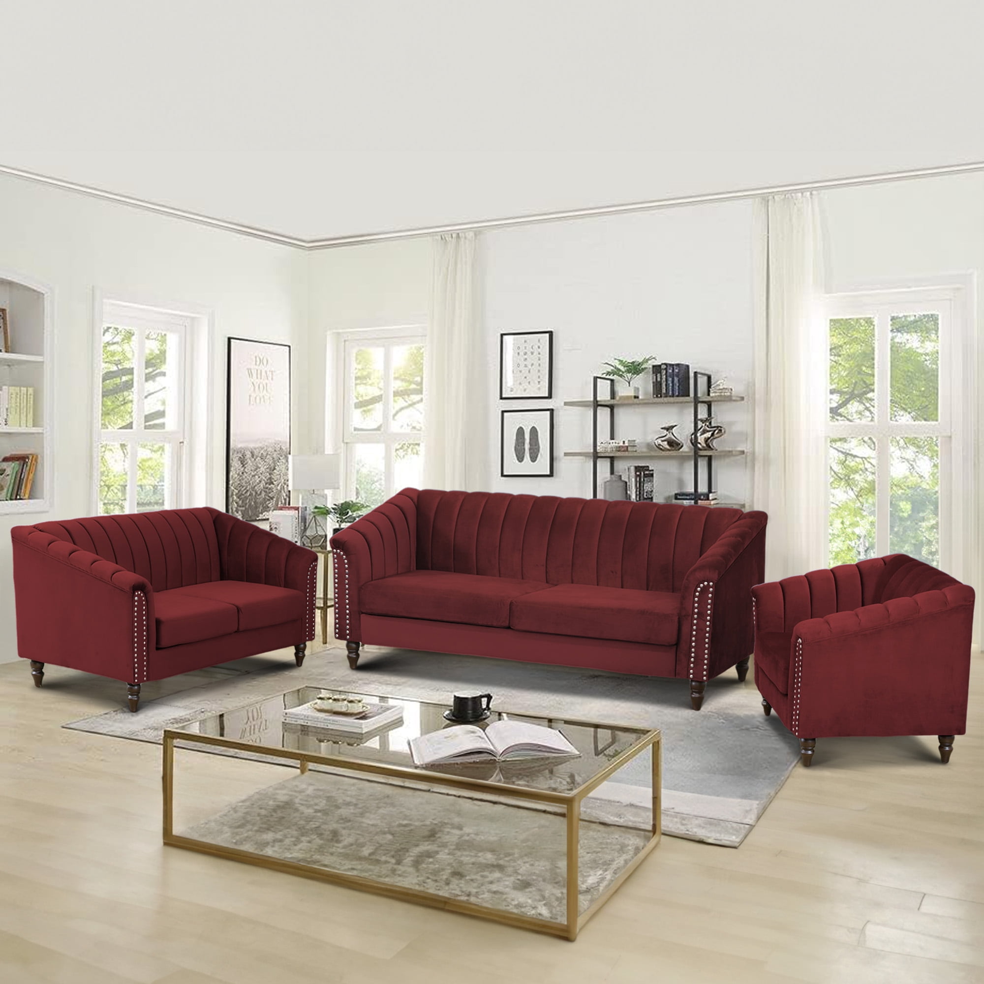 Aukfa 60" Loveseat Sofa Couch, Contemporary Sleep Sofa for Living Room Furniture Sets, Red