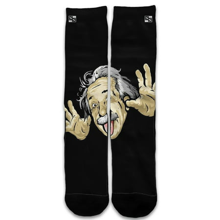 Custom Elite Style Athletic Sport Socks Crew 18 Inch / Funny Albert Einstein