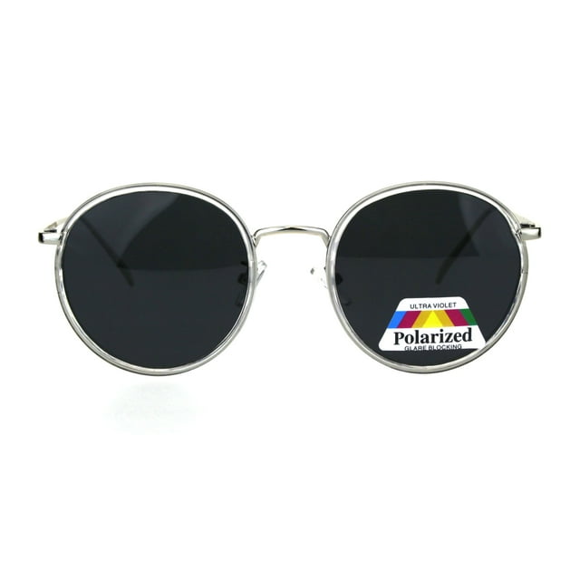 Polarized Round Womens Mod Elegant Double Rim Retro Sunglasses Clear Silver Black