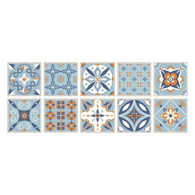 Ramiter DIY 1Set 10PC 3D Tile Sticker Vintage Pattern Self Adhesive Waterproof Living Room Wall Sticker Bathroom Wallpaper