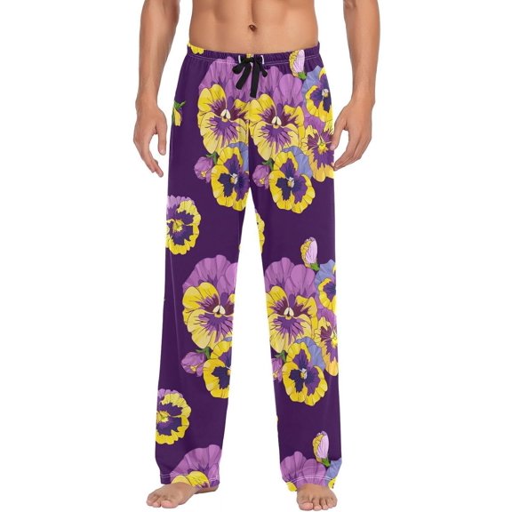 GZHJMY Pajama Pants for Men - Pansies Florals, Loose Thin PJs Lounge Sleep Bottoms with Pockets Drawstring, Christmas New Year Birthday Gifts, XX-Large