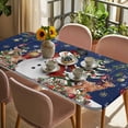 thumbnail image 3 of Blue Christmas Snowman Table Cloths for 5 Foot Rectangle Tables, Xmas Snowflake Elk Tree Balls Patio Waterproof Elastic Fitted Tablecloths, Washable Rectangular Table Cover for Camping, 3 of 8