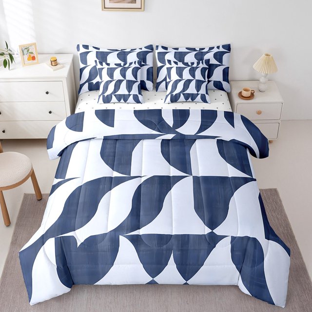 Erosebridal Abstract Geometric Bedding Queen Size,Mid Century Comforter Sets with Sheets,Abstract Artwork Bedding Sets Queen Size,Breathable Male Room Decor,Reversible,7 Pieces