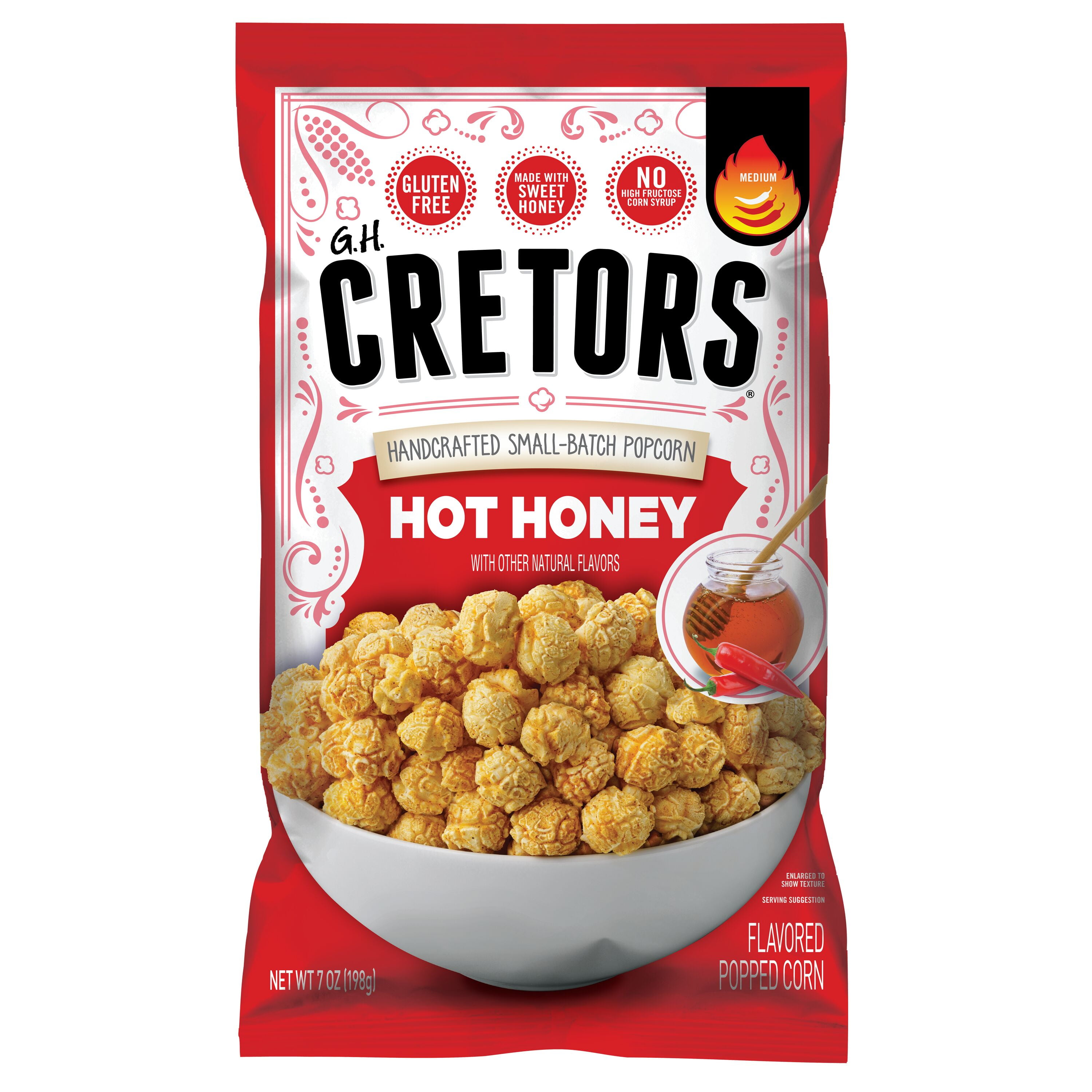 (4 pack) G.H. Cretors Hot Honey Kettle Corn Popcorn, 7 oz Bag