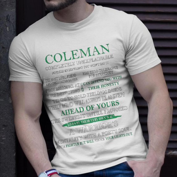 Coleman Name Gift Coleman Completely Unexplainable Unisex Jersey Crewneck Tshirt