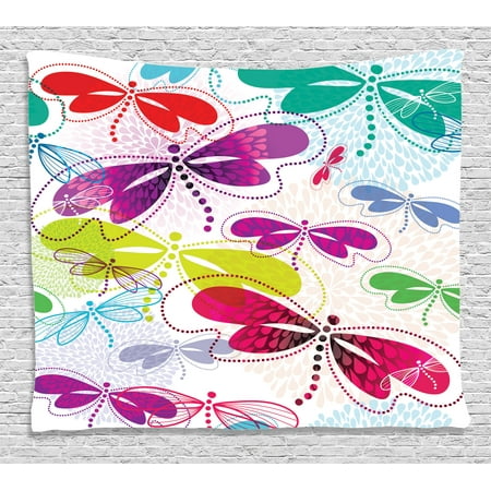 - Country Decor Tapestry, Modern Dragonfly Floral Pattern Hydrangea Petals Like Fireworks Colorful Graphic, Wall Hanging for Bedroom Living Room Dorm Decor, 60W X 40L Inches, Multi, by Ambesonne
