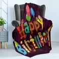 thumbnail image 4 of Birthday Soft Flannel Fleece Blanket, Abstract Purple Background Ice Cream Sweets Party Objects as Letters Celebration, Cozy Plush for Indoor and Outdoor Use, 70" x 90", Multicolor, by Ambesonne, 4 of 5