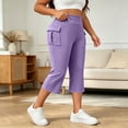 thumbnail image 2 of Plus Size Cargo Capris for Women Elastic Waist Slim Fits Yoga Capri Leggings, Stretch Workout Hiking Sports Cropped Pants, 2 of 7