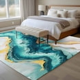 thumbnail image 4 of Abstract Marble Area Rug 5x7 FT, Non Slip Bedroom Throw Carpet, Turquoise Abstract Golden Foil Texture Washable Soft Floor Carpet Non-Shedding Rug for Dining Room Bedside Classroom Desk, 4 of 9