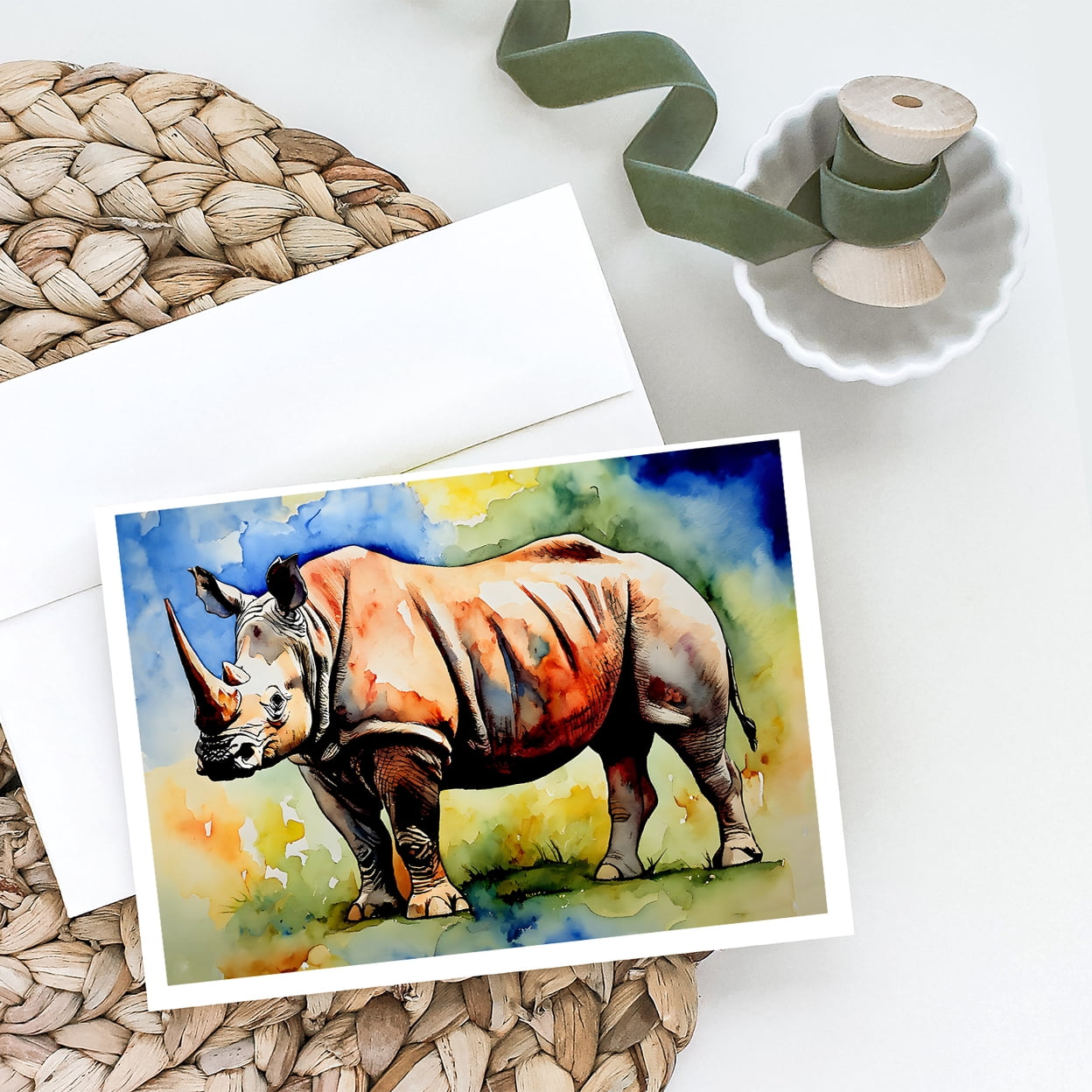 Carolines Treasures DAC2982GCA7P 0.01 x 5 x 7 in. Rhinoceros Greeting Cards - Pack of 8