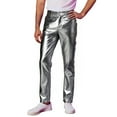 thumbnail image 3 of Sequin Sparkly Leather Pants Men - Metallic Shiny Disco Pants for Men, 70s/80s Hip Hop Party Rave Pants, Men's Holiday Clothes, Grey & Size XL, 3 of 5