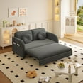 thumbnail image 3 of 52.4'' Pull Out Couch Full-Size, Futon Sofa Bed, Convertible Sleeper Sofa Bed with USB Port, Storage Pockets, 2 Pillows, Modern Chenille Loveseat Couches for Living Room, Small Space, Grey, 3 of 9