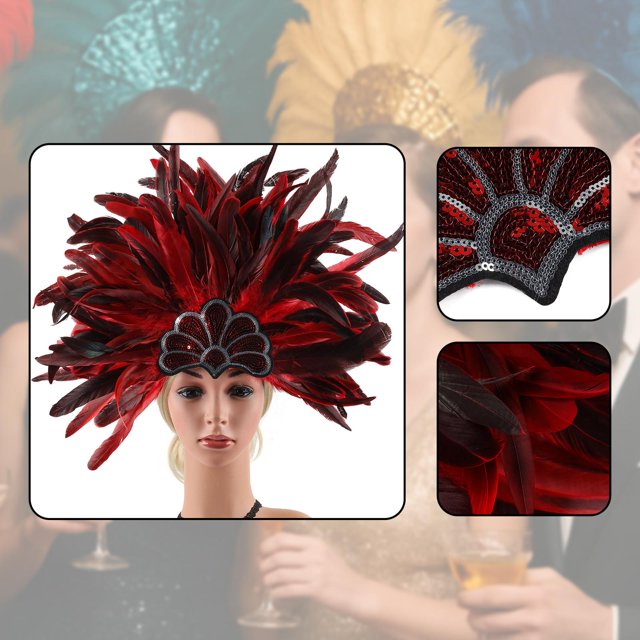 Tocado de plumas para mujer, accesorio fotográfico, tocado de carnaval para festivales de Halloween rojo