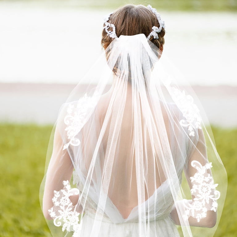 COOPHYA White Bridal Veil Short Length with Elegant Comb for