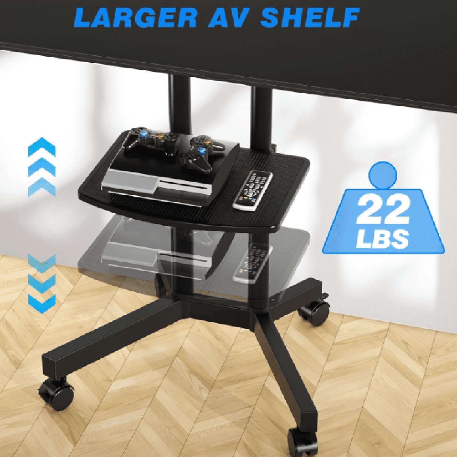 Rolling TV Stand with Laptop Shelf, Mobile TV Stand with Upgraded Wheels for 32-75 Inch TVs, Height Adjustable Mobile TV Cart up to 88lbs, Portable TV Mount Stand for Outdoor, Home, Office