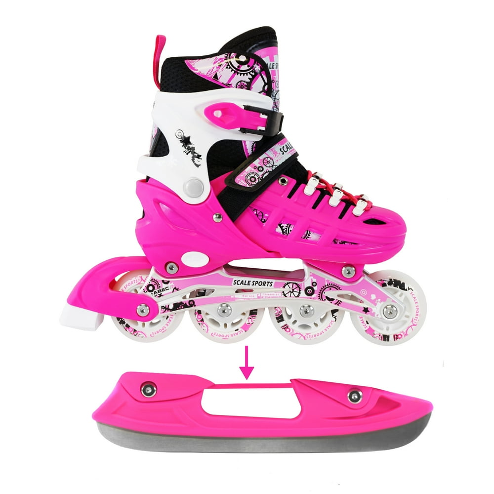 Adjustable Pink Ice Skates Inline Skates Combo Pack Gift Boxed For Kids