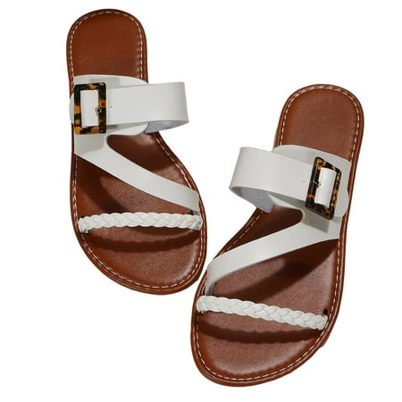 

TUOBARR Flat Slippers for Women Women s Flat Shoes Ladies Beach Sandals Summer Non-Slip Causal Slippers White