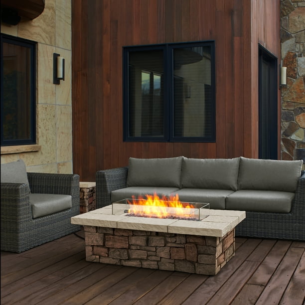 Sedona 52 In Rectangle Propane Fire Table In Buff With Natural Gas Conversion Kit By Real Flame Walmart Com