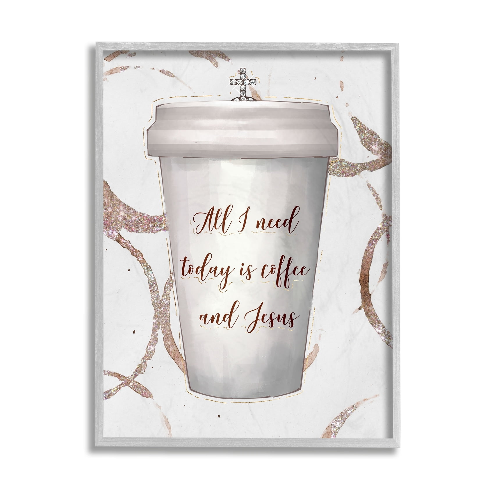 Stupell Industries Coffee and Jesus Phrase Faith Based Drink Black Framed, 11 x 14, Design by Ziwei Li