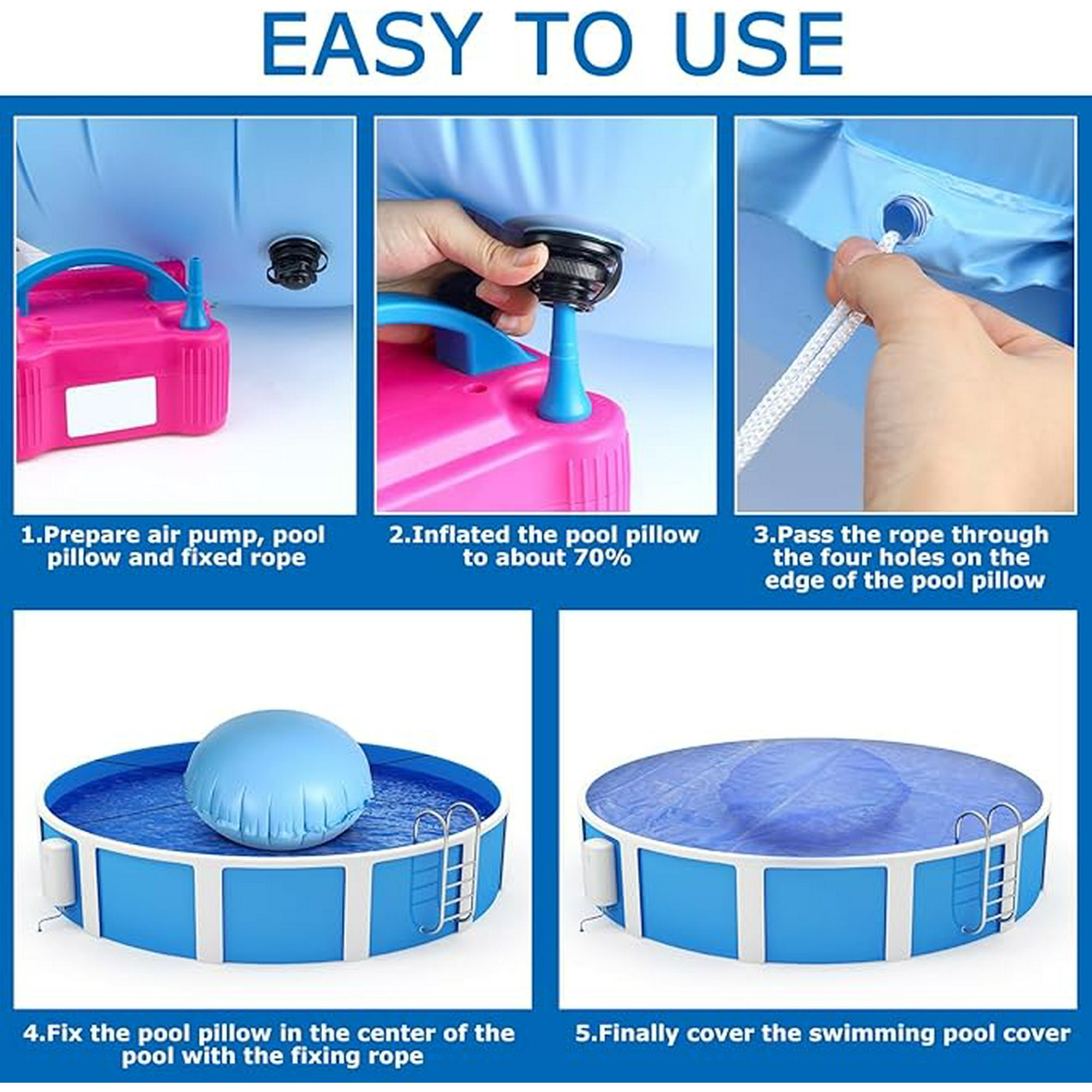 Pool Pillows for Above Ground Pools 4 x 4 ft Pool Air Pillow With Rope PVC Ice Equalizer Air Pillow Inflatable Pool Winter Pillow Round Winter Pool Ball Pool Accessories Blue 1pc