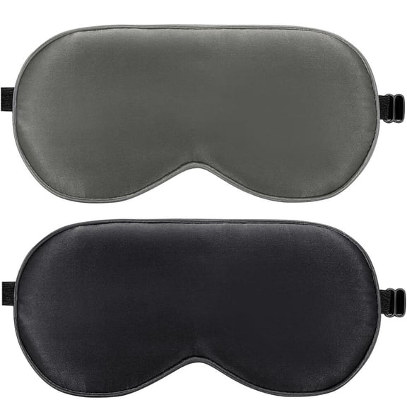 Sleep Mask, 2 Pack 100% Real Natural Silk Eye Masks with Adjustable Strap for Sleeping, Eye Shade Cover, Blocks Light Reduces Puffy Eyes Traveling Gifts(Black & Galaxy Grey)
