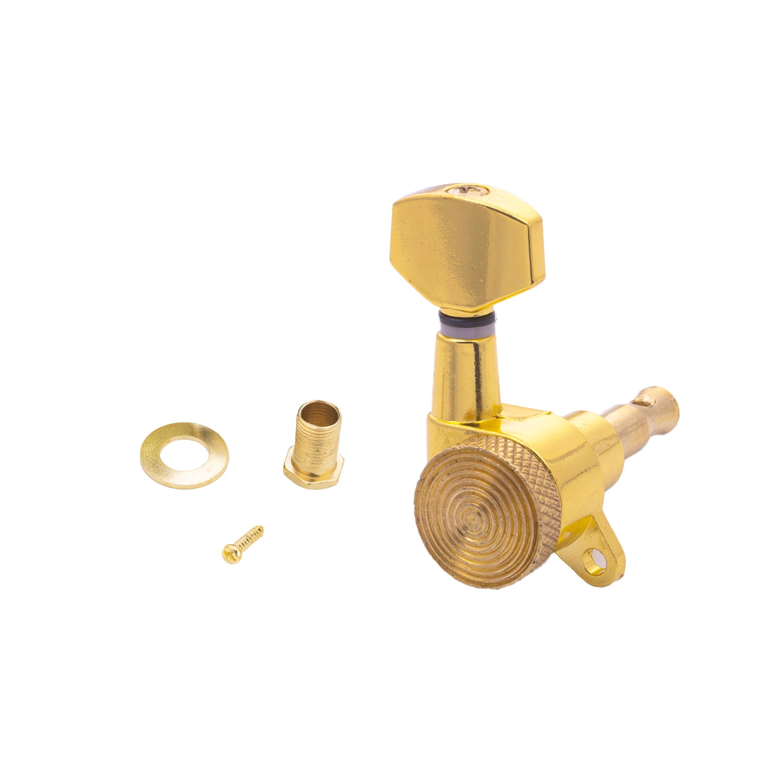LOOKSEVEN 2L4R Locking Tuning Pegs Set, Threaded Shaft Small Square Head Tuners for Electric Guitar (2 Left 4 Right)-Gold