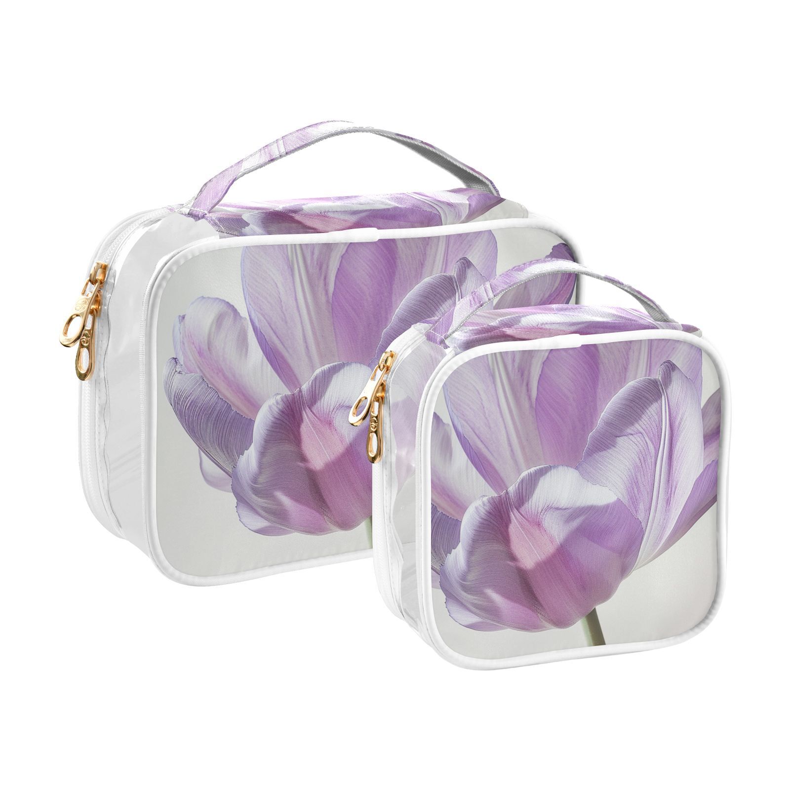 Clear Makeup Bags with Handle Large Opening 2 Pack Set Toiletry Bag Quart Size Bag, for Women Man Traveling Travel Essentials, Toiletries and Other. Gorgeous Flower Purple