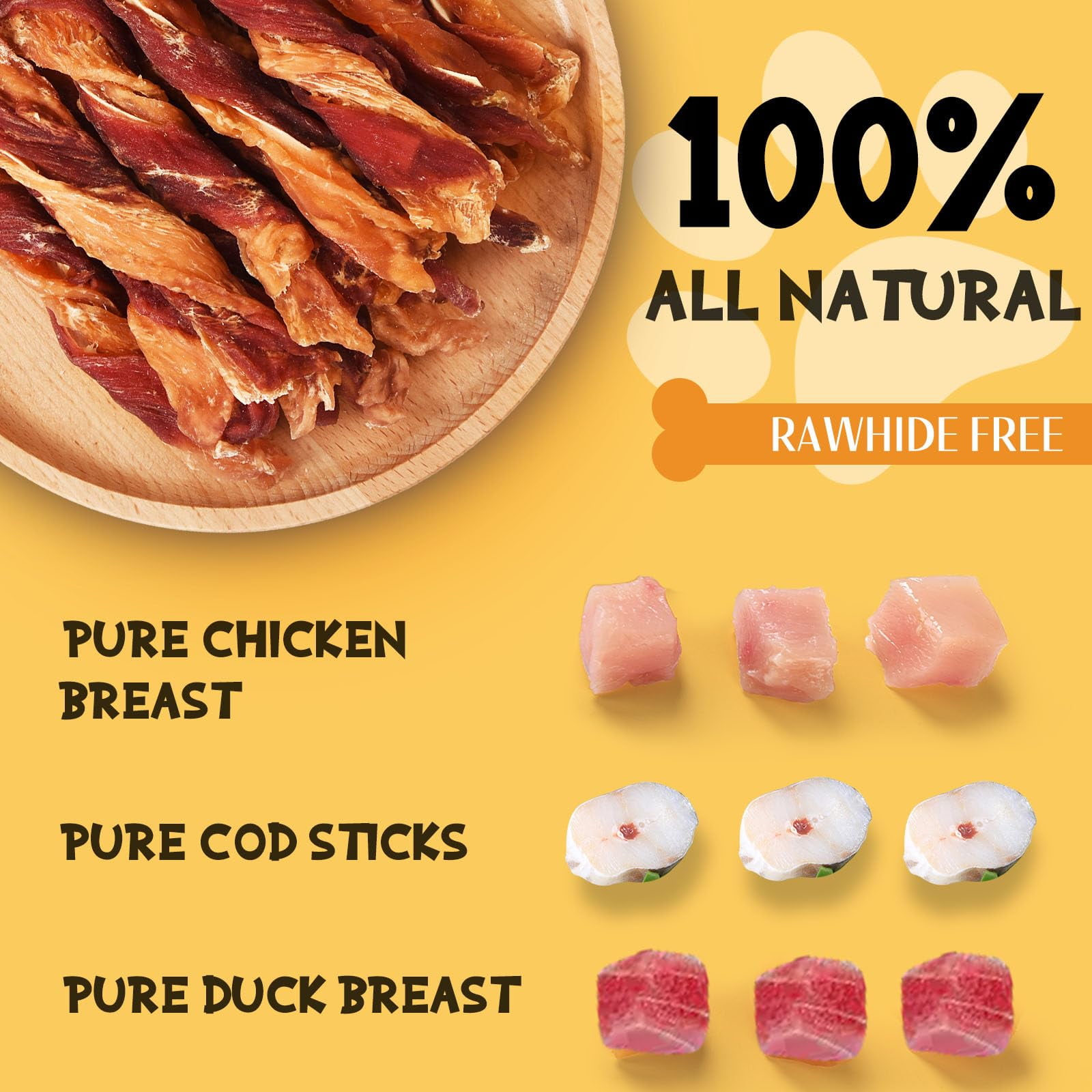 (2 pack) ASMPET Dog Treats Chews,Triple Flavor Chicken, Cod & Duck Twists, Jerky Sticks for Small Medium Large Dogs 10.6 oz