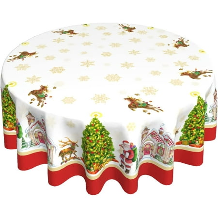 

Christmas Round Tablecloth 60 Inch Christmas Tree Table Cloth Santa Claus Winter Snowflake Polyester Table Cover Christmas Decorative for Winter Holiday Kitchen Party Indoor and Outdoor