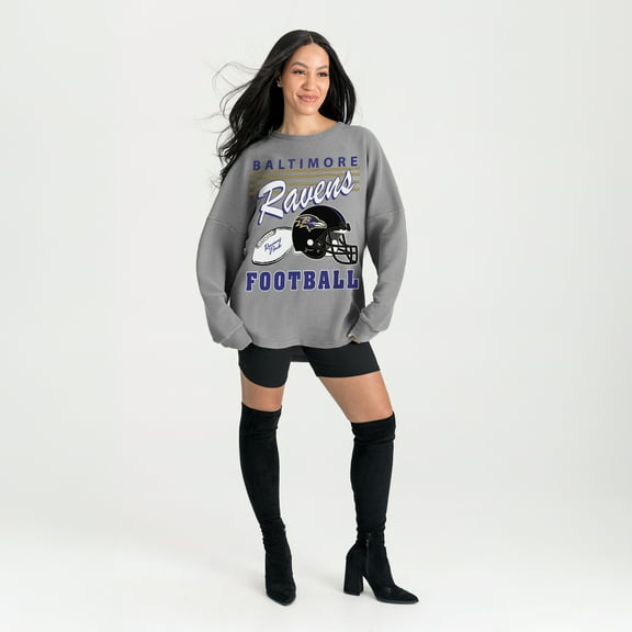 Women's Gameday Couture Gray Baltimore Ravens Oversized Sweet Victory Corded Sweatshirt