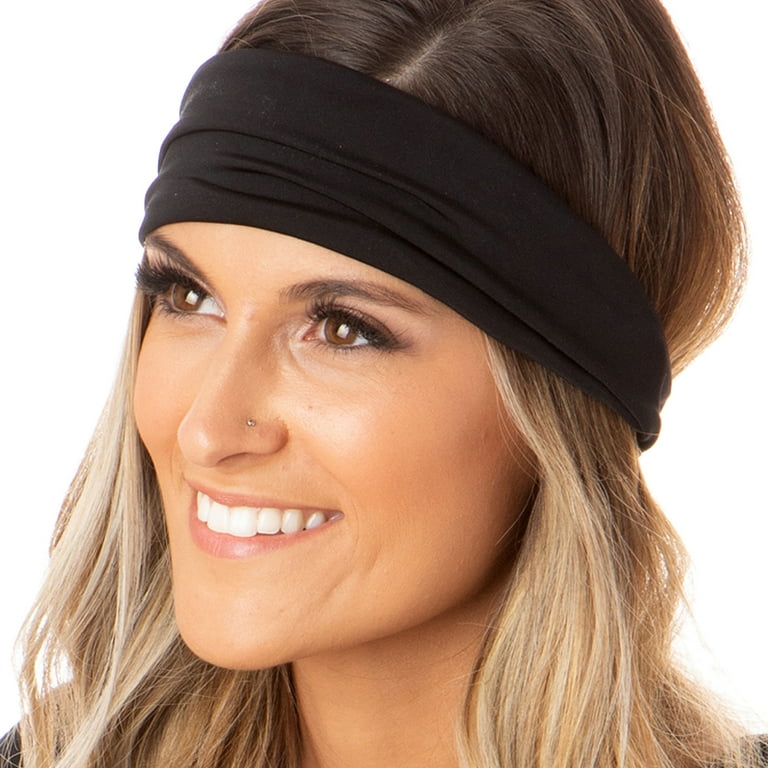 Hipsy Women s Adjustable Stretchy Xflex Basic Headband 3 Pack Black Light Grey Navy
