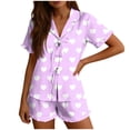 thumbnail image 2 of Blmnix 2 Piece Pajama Sets for Women 2 Piece Bamboo Pajamas Sleepwear Sets Pajama Set Short Sleeve Purple Collared Cropped Summer Pajamas for Women,S, 2 of 6
