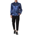 thumbnail image 2 of MODA NOVA Big & Tall Men's Satin Long Sleeve Button Down Slim Fit Dress Shirt Navy XL, 2 of 6