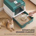 thumbnail image 4 of PawHut Cat Litter Box, Hooded Cat Litter Tray with Drawer Pan, 4 Deodorization Bags, Easy to Clean, Teal, 4 of 9