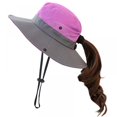 thumbnail image 2 of Sombreros de sol plegables con protección UV para exteriores para mujer, sombrero de pesca de playa de ala ancha de malla con orificio para cola de caballo, 2 of 6