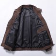 thumbnail image 5 of DPTALR Men's Classic Round Neck Leather Jacket Solid Color Long Sleeve with Zipper Pockets,Coffee, L, 5 of 9