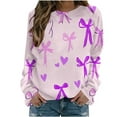 thumbnail image 2 of Royisotas Bow Graphic Sweatshirts for Women Plus Size Long Sleeve Fall and Winter Pullover Crew Neck Raglan Casual Purple No Hood Shirts, 2 of 5