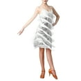 thumbnail image 2 of IBTOM CASTLE Women's Flapper Dress 1920s Sequin Tassel Latin Party Cocktail Dress Ballroom Dance Costume Vintage Fringe Dress M White + Silver, 2 of 8