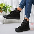thumbnail image 4 of HIgh Top Sneakers for Women Trendy Lace up Hook and Loop Canvas Shoes Casual Walking Tennis Shoes Nonslip Flat Shoes Black Size 9.5, 4 of 8