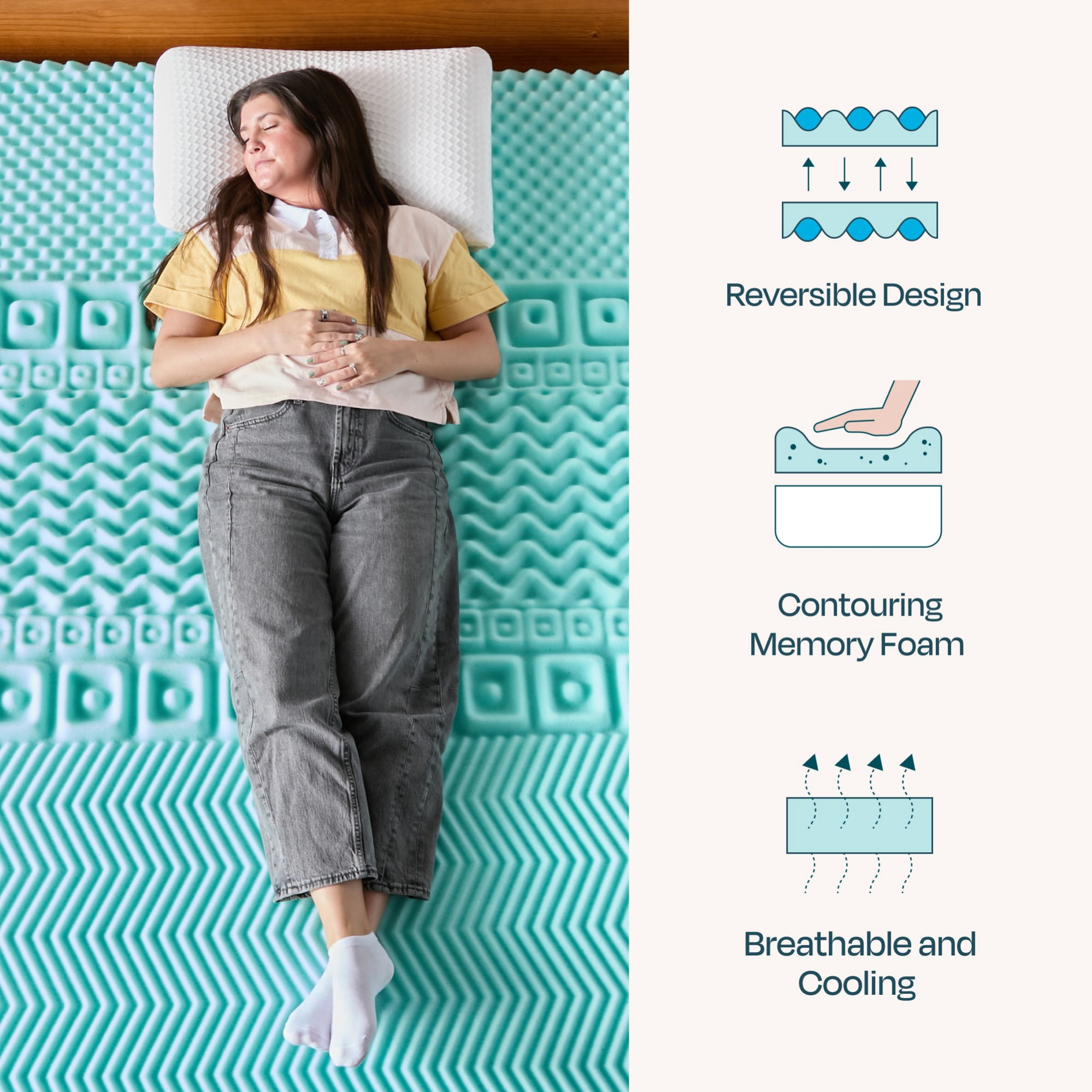 Linenspa 3" 7-Zone Cooling Gel and Green Tea Infused Memory Foam Mattress Topper, Twin