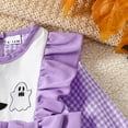 thumbnail image 5 of LIIPEE Girls Boys Outfit Halloween Cartoon Ghost Hat Embroidery Ruffled Long Sleeve Round Neck Shirt Plaid Pants Set Baby Stylish Daily Outfits,Purple,12-18 Months, 5 of 9