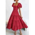 thumbnail image 2 of Vestido PRETTYGARDEN Midi con Mangas Abullonadas y Escote Cuadrado Rojo M, 2 of 8