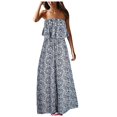 thumbnail image 1 of Robes d'Été pour Femmes 2022 Robe Bohème d'Été pour Femmes Imprimés Floraux Ourlet à Volants Sans Bretelles Robe Bohème Maxi Longueur au Sol, 1 of 4