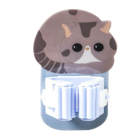 

Wall Mounted Mop Holder Cartoon Cat Design Adhesive Broom Organizer Universal Hanger for Kitchen Bathroom Garage Blue